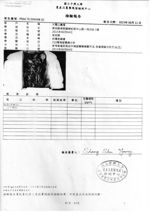 無農藥檢驗表-104年